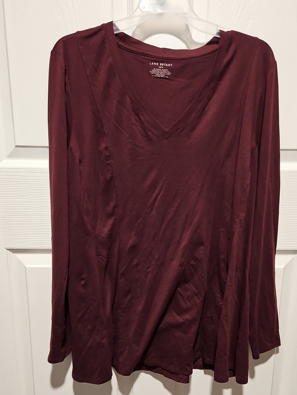 Lane Bryant Maroon V-Neck Long Sleeve Top
